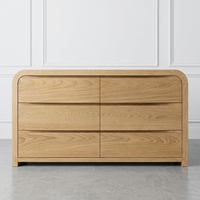 Meuble de chambre à coucher en chêne massif de style minimaliste français moderne, commode large à 6 tiroirs avec des courbes design, excellente solution de rangement