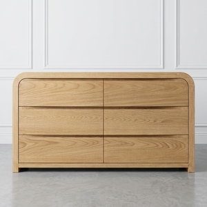 Meuble de chambre à coucher en chêne massif de style minimaliste français moderne, <span class=keywords><strong>commode</strong></span> large à 6 tiroirs avec des courbes design, excellente solution de rangement - Product Image 4