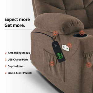 Sillón <span class=keywords><strong>Reclinable</strong></span> Eléctrico 2026 <span class=keywords><strong>con</strong></span> Masaje y Calefacción, Puerto USB, Sofá de Terciopelo, Color Marrón - Product Image 6