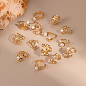 Anello Aperto Vintage con <span class=keywords><strong>Perle</strong></span>, Regalo per la Mamma, Cuore, Farfalla, Fiore, in Acciaio Inossidabile, Regolabile, Placcato Oro, <span class=keywords><strong>Gioielli</strong></span> per Feste - Product Image 2