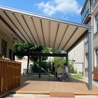 Gazebo rétractable Toit étanche Auvent gris motorisé avec lumières Patio extérieur Garden Party Auvent rétractable