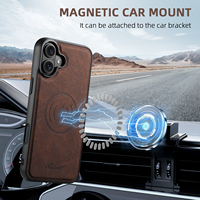 SUTENI untuk iPhone 18 Pro Max Casing Ponsel Pengisi Daya Nirkabel Magnetik Pita Elastis Tempat Kartu Penyangga Kulit Imitasi 17 16 Plus 15 14 13