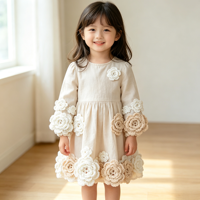 Applique florale brodée multi-couches en coton, crochetée à la main, blanc abricot, accessoires DIY pour vêtements, robes d'enfants, décoration de sacs et de coiffures