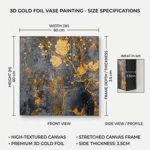 Quadro su tela moderno testurizzato <span class=keywords><strong>con</strong></span> cornice <span class=keywords><strong>di</strong></span> lusso, <span class=keywords><strong>con</strong></span> stampa floreale in lamina d'oro, per design d'interni - Vendita all'ingrosso personalizzata - Product Image 2