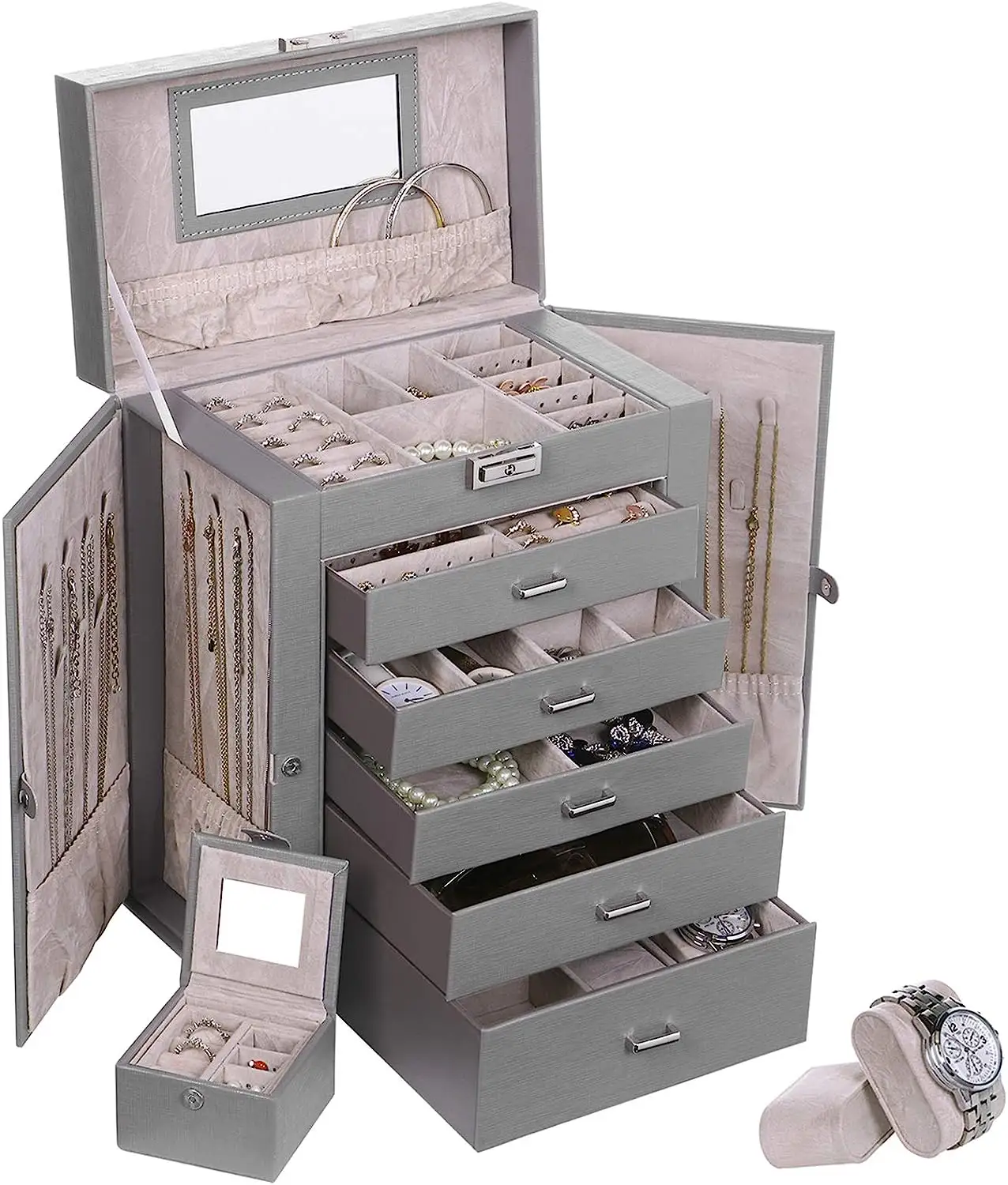 Black White Oem Travel Jewelry Box Organizer Foldable Elegant Jewelry Storage Case Leather Black /White Mdf Velvet