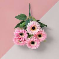 Ramo de 5 Cabezas de Gerbera Artificial, Ramillete de Girasoles de Seda, Flores Artificiales Pequeñas para Decoración de Bodas, Fiestas y Hogar, Relleno de Jarrones, Venta al por Mayor