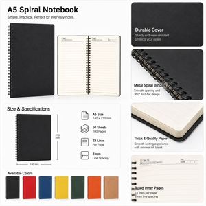 <b>A5</b> Spiral Notebook 100 Pages Lined Custom Logo Wire Bound Journal Office School OEM - Product Image 2