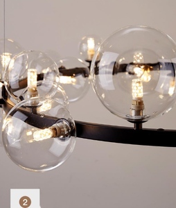L35.5 in modernen runden Glaskugeln Kronleuchter Industrial Vintage Black Iron Esszimmer Pendel leuchte Nordic Handmade Long Light - Product Image 4
