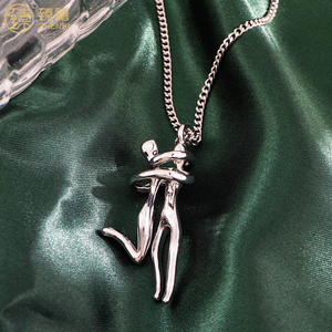 Zhenxi Hot Thiết Kế Ôm Người Yêu Mặt Dây Chuyền Vòng Cổ Thép Không Gỉ Đa Màu Sắc Phù Hợp Cho Người Đàn Ông Và Phụ Nữ Valentine Ngày Quà Tặng Đồ Trang Sức - Product Image 4