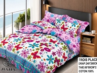 Drap de lit 3 places en coton, ensemble de draps 4 pièces avec taies d'oreiller pour l'été