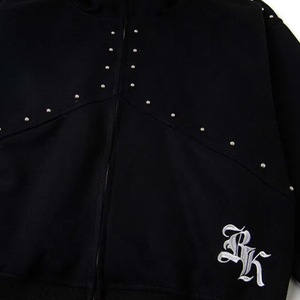 Sudadera con capucha extragrande de felpa francesa con cremallera, remaches y bordado, estilo punk, con logotipo personalizado, de corte holgado, para fabricantes de marcas de ropa - Product Image 3