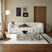Canapé de Salon Modulaire Zayshine Nordique Moderne Luxe Crème Blanc Velours Forme en I 3 Places Peau de Mouton pour Appartement
