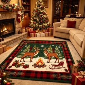 Tapis de Noël Yazheng 5x8 pieds en velours cristal, style américain, décoration de fêtes pour salon, canapé, chambre à coucher, revêtement de sol - Product Image 2