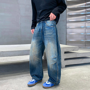 <span class=keywords><strong>Pantaloni</strong></span> in Denim Stile Americano con Effetto Glitterato e Consumato, <span class=keywords><strong>Pantaloni</strong></span> Larghi da Uomo con Gamba Curva, <span class=keywords><strong>Pantaloni</strong></span> di Tendenza di Marca High Street - Product Image 3