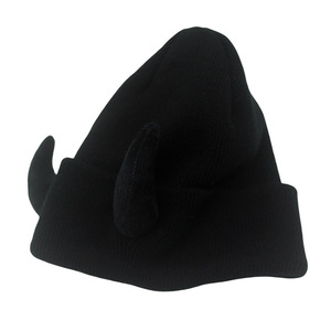 Gorro de Punto Cálido con Cuernos de Diablo Unisex Personalizado HKZB, Gorro de Punto con Decoraciones Divertidas de Cuernos de Buey Estilo Hip Hop para Otoño e Invierno - Product Image 3