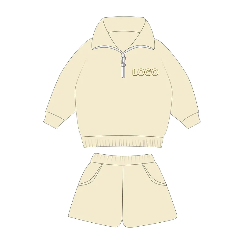 Custom Logo Baby Clothes Fall Long Sleeve Fleece Outfit Top And Shorts 2 Piece Jogger Baby Boys Clothing Set