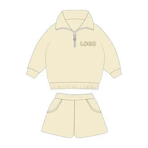 Custom Logo Baby Clothes Fall Long Sleeve Fleece Outfit Top And Shorts 2 Piece Jogger Baby Boys Clothing Set