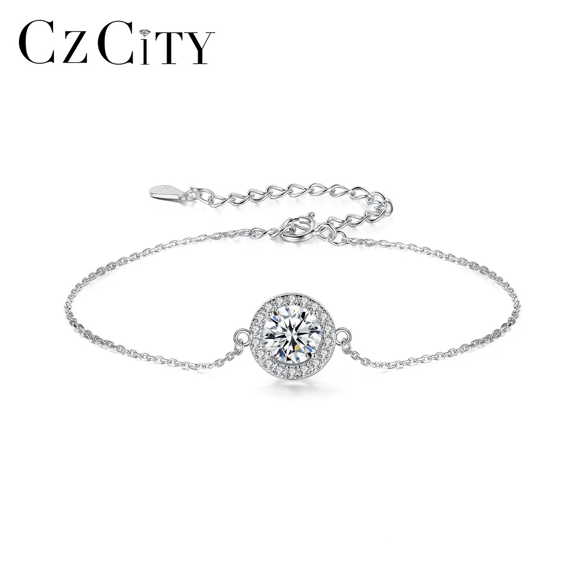 CZCITY Chain Fashion Designer Charm 925 Korean Sterling Silver Bangle Diamond Sliver Moissanite Bracelet