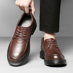 Chaussures en cuir solides pour hommes, style business décontracté, nouvelle collection printemps, hauteur invisible 4,5 cm, à lacets, respirantes, antidérapantes, décontractées - Product Image 3