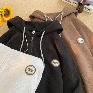 เสื้อสเวตเชิ้ตแบบมีฮู้ด ซิปหน้า ผ้าลูกปัดปักลาย ล้างแล้ว ไม่เป็นขุย ระบายอากาศได้ดี สีพื้น สำหรับทุกเพศ พิมพ์ลายนูน - Product Image 2