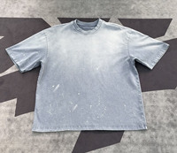 T-shirt en coton uni délavé à l'acide avec effet éclaboussures, option logo personnalisé, coupe ample, style décontracté urbain, manches courtes