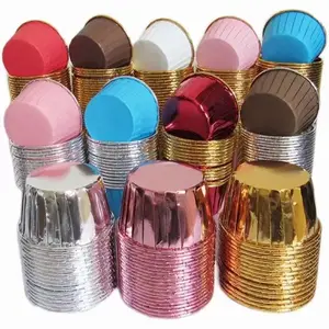 Disposable metallic cake cups muffin liner Aluminum Cupcake baking cup paper Tip Pan Ramekin Holders Little Pudding Cups