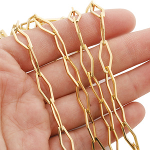 Cadena de acero inoxidable chapada en oro con marco hueco de diamantes para la fabricación de collares, componentes de joyería DIY H1618 - Product Image 3