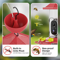 Tempat Makan Burung Kolibri, Penyiram Bunga, Kamera AI Smart Bird Bath, Dilengkapi Palung Semut Anti Bocor, 2 Wadah Makanan, Gantungan Luar Ruangan