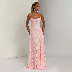 ชุดเดรสทรงเอเปิดหลังสายสปาเก็ตตี้แบบธรรมดาชุดเดรสยาวถึงพื้นชุดเดรสปาร์ตี้เซ็กซี่ - Product Image 6