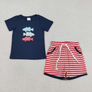 Set di Abbigliamento Estivo per Bambini RTS Boutique, Maglietta e Pantaloncini in Cotone e Spandex con Motivo Ancora, Stile Western Americano per il 4 Luglio - Product Image 4