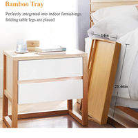Table de lit classique en bambou avec pieds pliables, fentes pour téléphone/tablette, design amovible – Rangement multifonctionnel pour aliments et articles divers