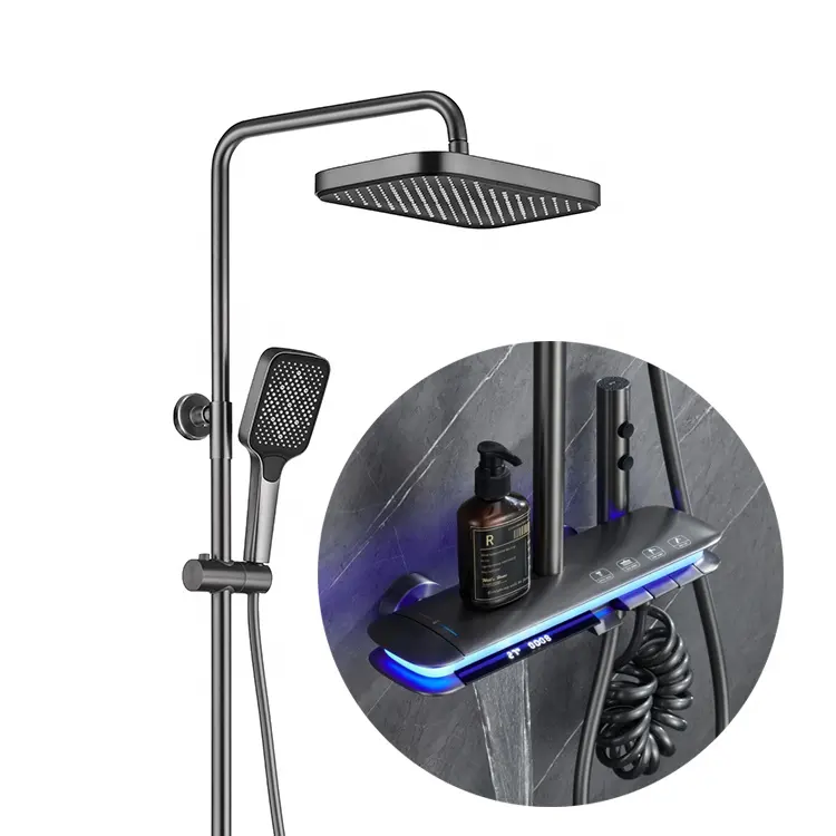 Piano Shower Set LED Digital Smart Wall Mounted Thermostatic Shower Valve Mixer Set