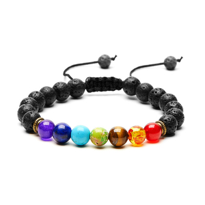 Dropshipping Classic 7 Chakra Pulsera con cuentas de piedra de lava natural Ágata Piedra principal para yoga y curación para aniversarios - Product Image 1