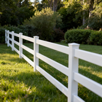 Clôture PVC 5x5 à 3 rails en vinyle blanc traité thermiquement pour ranch équestre en Australie, modélisation 3D