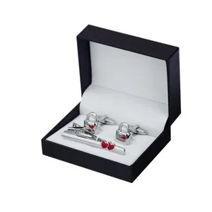 Valentine's Day Gifts uvenir For Men Love Red Heart Lock Cufflink Cuff Link Tie Clip Set Custom Wedding Groom Tie Clips Tie Pins