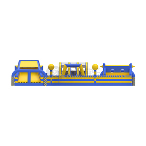 Parcours d'obstacles gonflable géant bleu et jaune en PVC, course de défi multi-niveaux, obstacles pour enfants et adultes, extérieur - Product Image 6