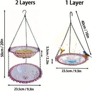 Mangeoire à oiseaux suspendue, décoration extérieure, baignoire pour oiseaux, pendentif pour balcon, jardin, mangeoire à colibris, pendentif bleu à double couche - Product Image 5