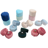 Caixa de Anel de Joia Pequena para Viagem, Veludo Hexagonal, Azul, Brinco, Viagem, Venda Quente