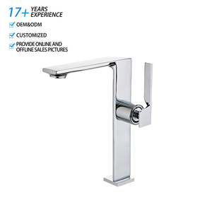 Grifo de Lavabo de Latón de Lujo Moderno y Duradero, Mezclador de Cerámica con una Sola Manija, Montado en la Cubierta, para Baño, Agua Fría/Caliente - Product Image 1