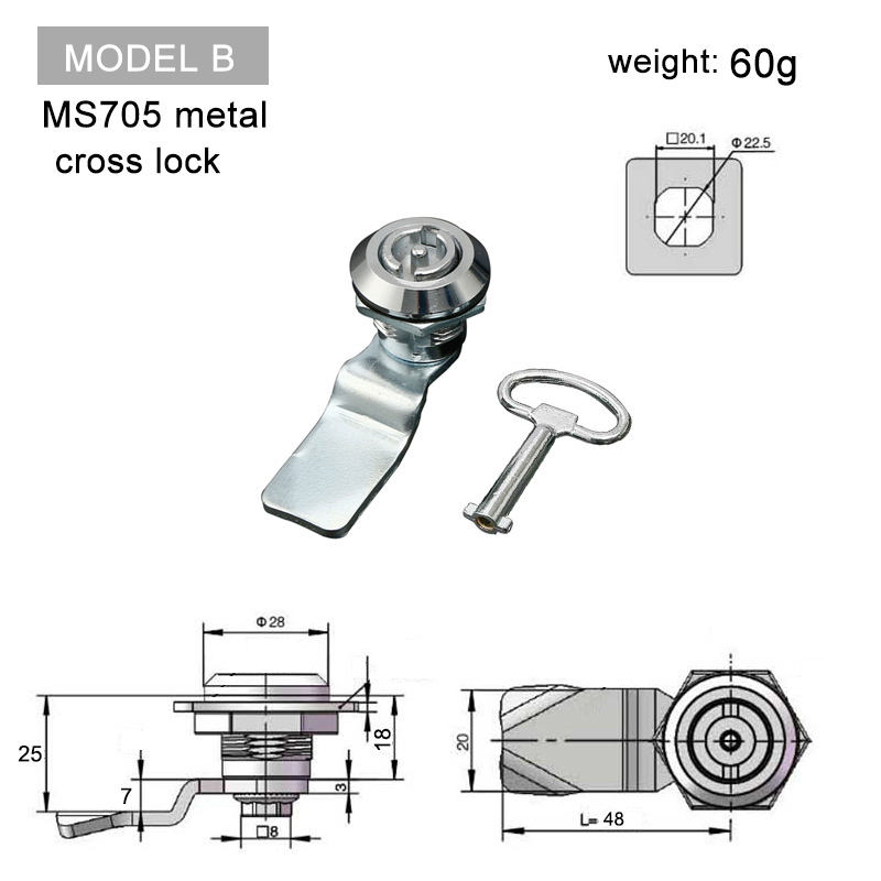 Serrure à croix en métal MS705 modèle B 60g