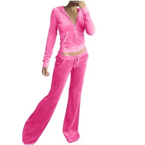 Ensembles de survêtements deux pièces pour femmes, en <span class=keywords><strong>velours</strong></span> et <span class=keywords><strong>velours</strong></span> côtelé, avec vestes courtes zippées et pantalons évasés, ornés de strass, personnalisables, pour le printemps et la détente - Product Image 6