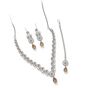 MIJ Luxury American Diamond Necklace Set with CZ Stones Silver Plated <b>Bridal</b> Jewelry Set Silver Plated Alloy Fashion Necklaces - Product Image 1