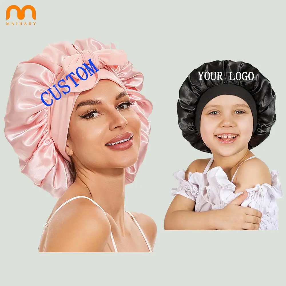 Hot Selling Reusable Shower Caps For Baby Hair Protection Bonnet Colorful Soft Satin Bonnets For Mommy And Kids