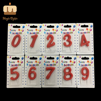 Bougie d'anniversaire fine et simple, faite à la main, en forme de chiffres de 0 à 9, rouge, pour Diwali et Halloween, vente en gros