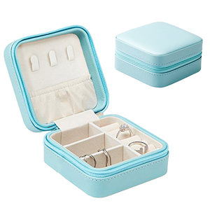 Caja de regalo de cuero sintético para joyería, organizador de joyas, anillo, pendiente, collar, espejo, pequeño y único - Product Image 1