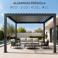 Pergola extérieure robuste à structure métallique, design méditerranéen, réglable, avec auvent pare-soleil toutes saisons, pavillon de cour moderne