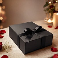 Boîte cadeau magnétique noire de luxe, emballage plat, logo personnalisé, boîte en papier pliable