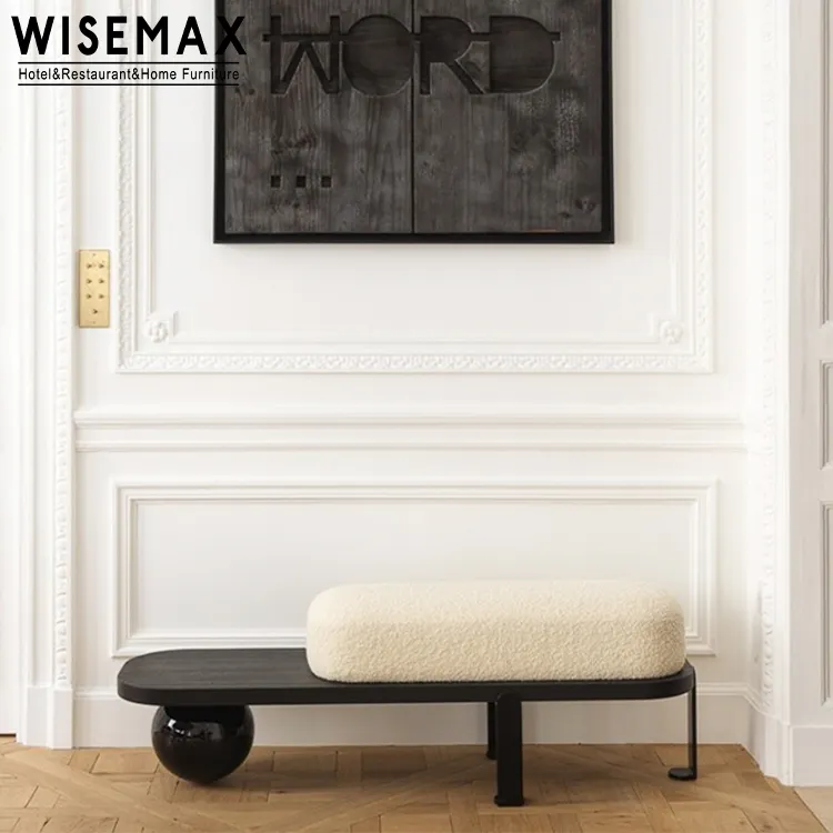 WISEMAX FURNITURE Nordic unique design metal base and wood seat bench fabric upholstery living room bench