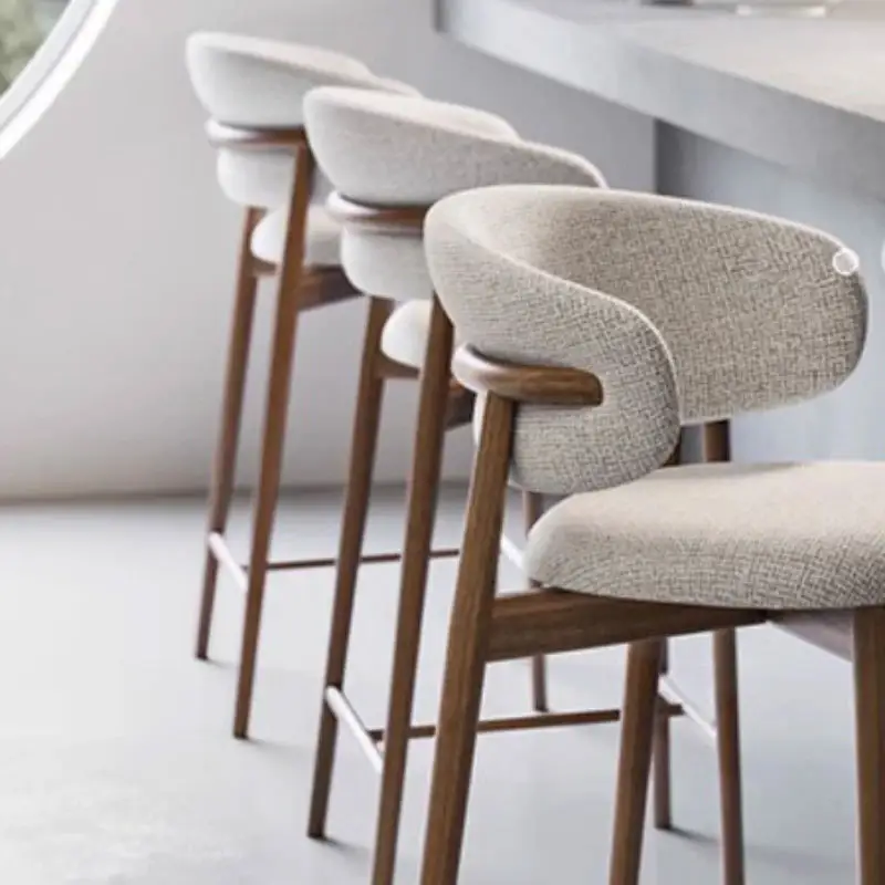 Nordic Luxury Velvet Leather Wood High Counter Chair Modern Bar Stool Bar Furniture for Kitchen Restaurant