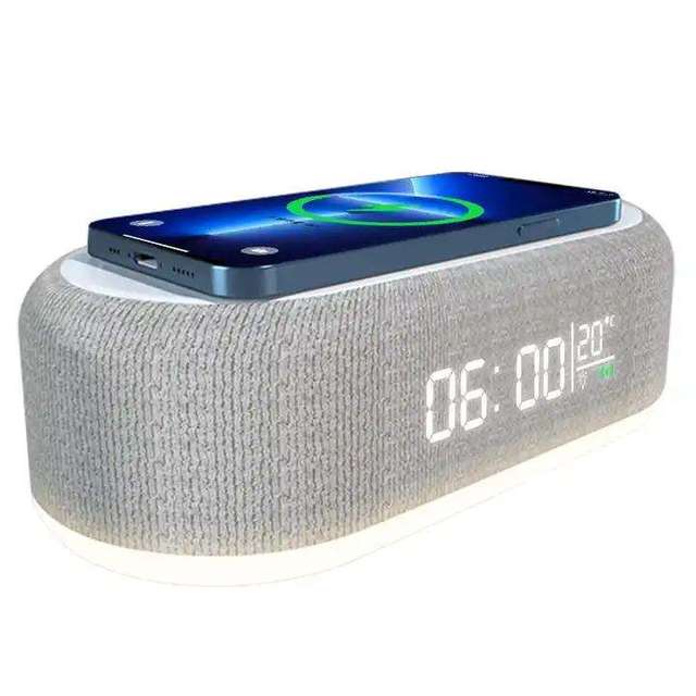 15W Wireless Fast Charger LED Night Light Temperature Time Alarm Clock Desk Table Charging Multifunction Lamp Office Living Room